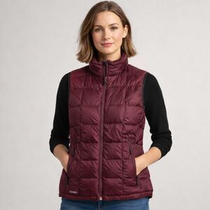 Eddie Bauer EB800 Down Vest Women Burgundy Goose Puffer Lightweight